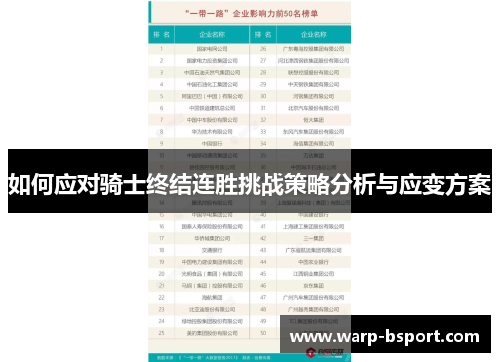 如何应对骑士终结连胜挑战策略分析与应变方案